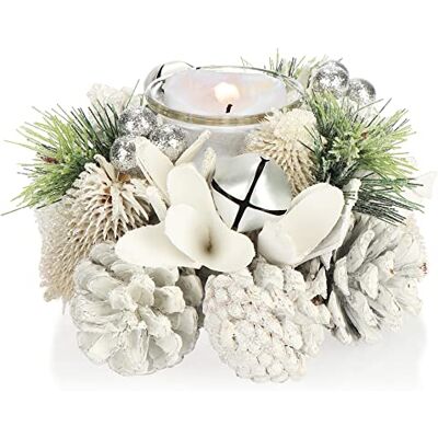 com-four ® Suporte de velas suporte de velas decorativo para o Natal e outono suporte de velas com materiais naturais artesanato (1 porta-velas brilho branco) com-four ® Suporte de velas suporte de velas decorativo para o Natal e outono suporte de velas com materiais naturais artesanato (1 porta-velas brilho branco)