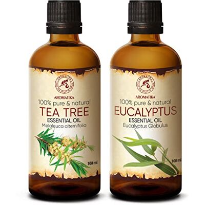 Trust Óleos árvore de chá 100 ml e óleo de eucalipto 100 ml para aromaterapia difusor lâmpada cromática cuidados com a pele e o cabelo, óleos essenciais naturais 100 % óleo de sauna Trust Óleos árvore de chá 100 ml e óleo de eucalipto 100 ml para aromaterapia difusor lâmpada cromática cuidados com a pele e o cabelo, óleos essenciais naturais 100 % óleo de sauna