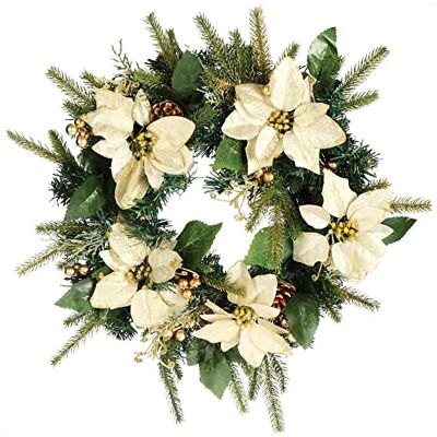com-four ® Coroa de porta de Natal, coroa de advento com cones Flores e bolas douradas coroa decorativa decoração de Natal coroa de mesa com-four ® Coroa de porta de Natal, coroa de advento com cones Flores e bolas douradas coroa decorativa decoração de Natal coroa de mesa