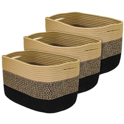 HMF Cesta de armazenamento com alças ocultas, conjunto de 3, cesta de algodão, 37,5 x 25 x 22,5 cm, cor preto mel HMF Cesta de armazenamento com alças ocultas, conjunto de 3, cesta de algodão, 37,5 x 25 x 22,5 cm, cor preto mel
