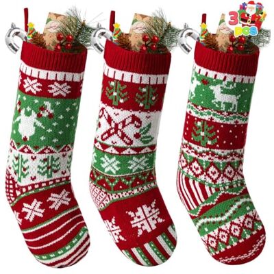 JOYIN Meias de Natal de 45,7 cm, 4 unidades, tamanho grande, design rústico, cor vermelha e verde, para decoração da temporada de férias em família JOYIN Meias de Natal de 45,7 cm, 4 unidades, tamanho grande, design rústico, cor vermelha e verde, para decoração da temporada de férias em família