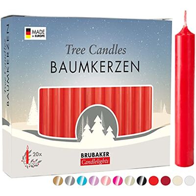 BRUBAKER Lote de 20 velas vermelhas de Natal para porta-velas de pirâmide ou árvore de Natal BRUBAKER Lote de 20 velas vermelhas de Natal para porta-velas de pirâmide ou árvore de Natal
