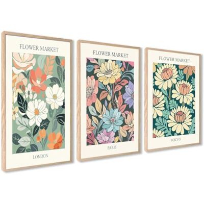 Folhas decorativas parede, Pósteres de parede, 50 x 70 cm, decoração mural para sala de estar e quarto, folhas para moldura sem moldura, conjunto de 3 (mercado de flores) Mercado de Flores, Decoración Mural, Madera MDF Resistente, para Salón y Dormitori Folhas decorativas parede, Pósteres de parede, 50 x 70 cm, decoração mural para sala de estar e quarto, folhas para moldura sem moldura, conjunto de 3 (mercado de flores) Mercado de Flores, Decoración Mural, Madera MDF Resistente, para Salón y Dormitori