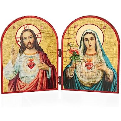 NKlaus Sagrado corações de Jesus e Maria ícone Díptico de madeira 23,5 x 16 cm cristão NKlaus Sagrado corações de Jesus e Maria ícone Díptico de madeira 23,5 x 16 cm cristão