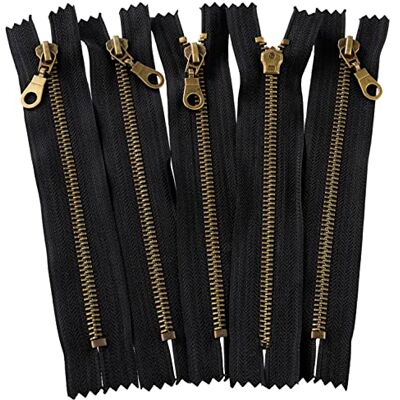 AERZETIX C61374 Conjunto de 5 fechos de correr não separáveis 16 cm em metal com puxador decorativo Fecho de correr preto cursor de marroquinaria costura saia vestido roupa calças mercerias AERZETIX C61374 Conjunto de 5 fechos de correr não separáveis 16 cm em metal com puxador decorativo Fecho de correr preto cursor de marroquinaria costura saia vestido roupa calças mercerias