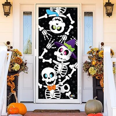 JOYIN Capa de porta com design 3D de esqueletos familiares, 80 x 180 cm, ideal para o Halloween, para decorar portas, janelas e paredes. JOYIN Capa de porta com design 3D de esqueletos familiares, 80 x 180 cm, ideal para o Halloween, para decorar portas, janelas e paredes.