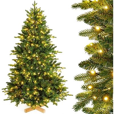 YORBAY Árvore de Natal artificial de Nordmann com iluminação LED de abeto com suporte de madeira para decoração de Natal, PE e PVC, reutilizável (180 cm) YORBAY Árvore de Natal artificial de Nordmann com iluminação LED de abeto com suporte de madeira para decoração de Natal, PE e PVC, reutilizável (180 cm)
