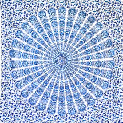 MOMOMUS Tapeçaria mandala multiusos arte mural tapete de parede grande, tapeçaria decorativa de parede e manta de ioga para meditação branco-azul, 210 x 230 cm MOMOMUS Tapeçaria mandala multiusos arte mural tapete de parede grande, tapeçaria decorativa de parede e manta de ioga para meditação branco-azul, 210 x 230 cm