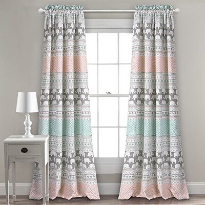 Lush Decor Cortinas com design de riscas de elefante filtram a luz, conjunto de painéis de janela para sala, sala de jantar, quarto (par), 52 polegadas de largura x 84 polegadas de comprimento, turquesa e rosa Lush Decor Cortinas com design de riscas de elefante filtram a luz, conjunto de painéis de janela para sala, sala de jantar, quarto (par), 52 polegadas de largura x 84 polegadas de comprimento, turquesa e rosa