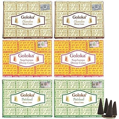 GOLOKA Top 3 Variedade de cones de incenso, 60 unidades, 3 aromas GOLOKA Top 3 Variedade de cones de incenso, 60 unidades, 3 aromas