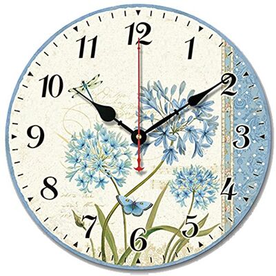 SWHONG Relógio de parede moderno e simples com flores silencioso relógio de madeira redondo para sala de estar cozinha decoração de casa presente 10 polegadas 25,4 cm azul SWHONG Relógio de parede moderno e simples com flores silencioso relógio de madeira redondo para sala de estar cozinha decoração de casa presente 10 polegadas 25,4 cm azul