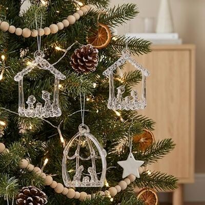 Enfeite de Árvore de Natal Premier Decorations - Conjunto de 3 cenas de Natividade Enfeite de Árvore de Natal Premier Decorations - Conjunto de 3 cenas de Natividade