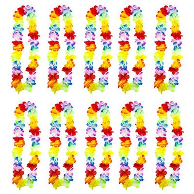 TRIXES 10 Peças Guirlandas Havaianas Colar de flores tropicais havaiano Aloha Havai Luau suporte perfeito para despedidas de solteiros e botins TRIXES 10 Peças Guirlandas Havaianas Colar de flores tropicais havaiano Aloha Havai Luau suporte perfeito para despedidas de solteiros e botins