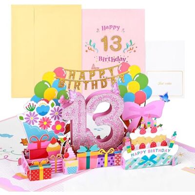 joyoldelf Cartão de aniversário mulher de 13 anos 3D cartão de felicitações, presente de aniversário original, Birthday Card Pop Up, ideal para amigo família mãe irmã esposa filha colega namorada joyoldelf Cartão de aniversário mulher de 13 anos 3D cartão de felicitações, presente de aniversário original, Birthday Card Pop Up, ideal para amigo família mãe irmã esposa filha colega namorada