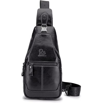 LOONGYOON Bolsa de peito para homens mala de couro genuíno desportos e lazer ao ar livre bolsa peitoral multifuncional vintage de moda e impermeável, Preto, Moda LOONGYOON Bolsa de peito para homens mala de couro genuíno desportos e lazer ao ar livre bolsa peitoral multifuncional vintage de moda e impermeável, Preto, Moda