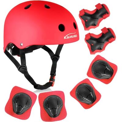KAMUGO Capacete de bicicleta para crianças, capacete para crianças dos 2 aos 8 anos, com equipamento de proteção desportivo, joelheiras, cotoveleiras e braceletes para skate, ciclismo, skate KAMUGO Capacete de bicicleta para crianças, capacete para crianças dos 2 aos 8 anos, com equipamento de proteção desportivo, joelheiras, cotoveleiras e braceletes para skate, ciclismo, skate