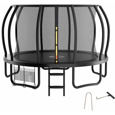Zelsius Trampolim preto para o exterior, trampolim para exteriores, trampolim de jardim com rede de segurança, escada e bolsa para sapatos, trampolim para desporto e lazer Zelsius Trampolim preto para o exterior, trampolim para exteriores, trampolim de jardim com rede de segurança, escada e bolsa para sapatos, trampolim para desporto e lazer