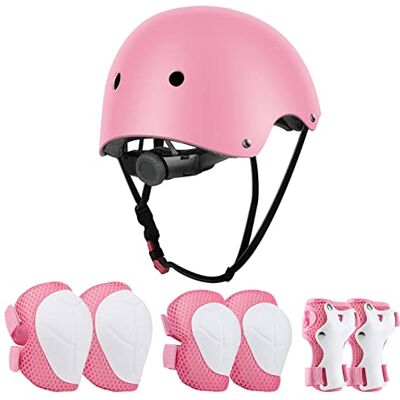 JIM'S STORE Capacete e proteções ajustáveis crianças Set joelheiras cotoveleiras para bicicleta Scooter ciclismo rolo patinagem JIM'S STORE Capacete e proteções ajustáveis crianças Set joelheiras cotoveleiras para bicicleta Scooter ciclismo rolo patinagem