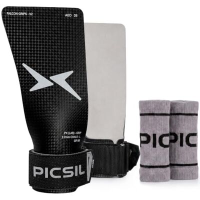 PICSIL Falcon, caleiras em fibra de carbono, uso com magnésio Resistência e aderência com magnésio. Camada dupla, espessura 2,7 mm. Inclui 2 pulseiras e bolsa de transporte. PICSIL Falcon, caleiras em fibra de carbono, uso com magnésio Resistência e aderência com magnésio. Camada dupla, espessura 2,7 mm. Inclui 2 pulseiras e bolsa de transporte.