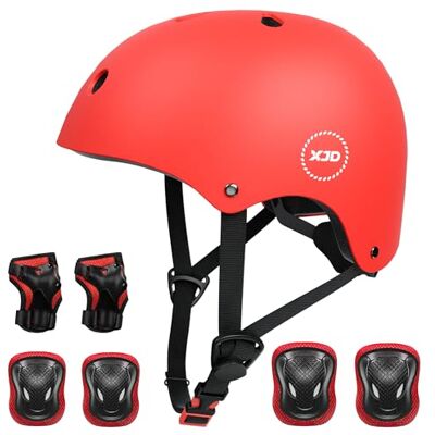XJD Capacete de ciclismo para crianças e proteção infantil inclui joelheiras cotoveleiras e pulseiras ajustáveis 7 peças para patins skate skate ciclismo crianças dos 3 aos 13 anos XJD Capacete de ciclismo para crianças e proteção infantil inclui joelheiras cotoveleiras e pulseiras ajustáveis 7 peças para patins skate skate ciclismo crianças dos 3 aos 13 anos