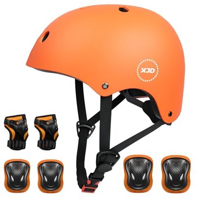 XJD Capacete de ciclismo para crianças e proteção infantil inclui joelheiras cotoveleiras e pulseiras ajustáveis 7 peças para patins skate skate ciclismo crianças dos 3 aos 13 anos XJD Capacete de ciclismo para crianças e proteção infantil inclui joelheiras cotoveleiras e pulseiras ajustáveis 7 peças para patins skate skate ciclismo crianças dos 3 aos 13 anos