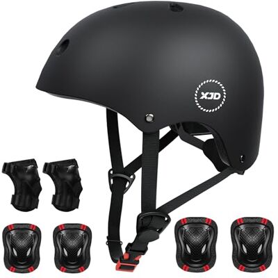 XJD Capacete de ciclismo para crianças e proteção infantil inclui joelheiras cotoveleiras e pulseiras ajustáveis 7 peças para patins skate skate ciclismo crianças dos 3 aos 13 anos XJD Capacete de ciclismo para crianças e proteção infantil inclui joelheiras cotoveleiras e pulseiras ajustáveis 7 peças para patins skate skate ciclismo crianças dos 3 aos 13 anos