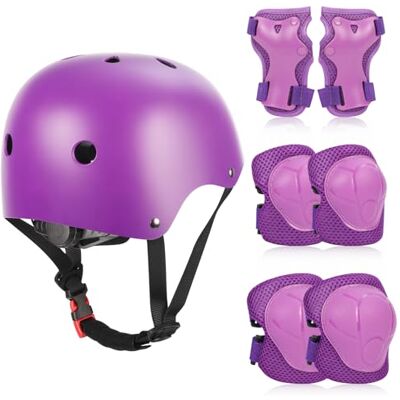 ZWOOS Proteções patins crianças 7 unidades, proteções patins inclui capacete joelheiras cotoveleiras e pulseiras, capacete bicicleta infantil para ciclismo skate e outros desportos ZWOOS Proteções patins crianças 7 unidades, proteções patins inclui capacete joelheiras cotoveleiras e pulseiras, capacete bicicleta infantil para ciclismo skate e outros desportos