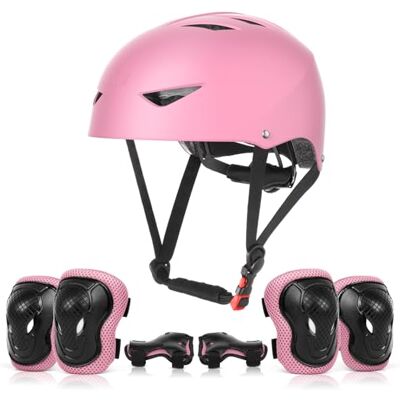 ValueTalks Conjunto de proteção de patinagem, proteção infantil composto por capacete ajustável joelheiras cotoveleiras para patinação ciclismo skate e desportos radicais ValueTalks Conjunto de proteção de patinagem, proteção infantil composto por capacete ajustável joelheiras cotoveleiras para patinação ciclismo skate e desportos radicais