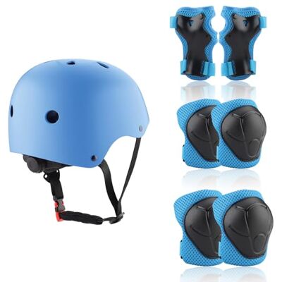 ZWOOS Proteções patins crianças 7 unidades, proteções patins inclui capacete joelheiras cotoveleiras e pulseiras, capacete bicicleta infantil para ciclismo skate e outros desportos ZWOOS Proteções patins crianças 7 unidades, proteções patins inclui capacete joelheiras cotoveleiras e pulseiras, capacete bicicleta infantil para ciclismo skate e outros desportos