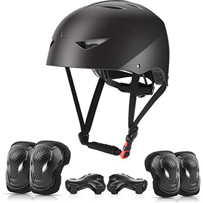 ValueTalks Conjunto de proteção de patinagem, proteção infantil composto por capacete ajustável joelheiras cotoveleiras para patinação ciclismo skate e desportos radicais ValueTalks Conjunto de proteção de patinagem, proteção infantil composto por capacete ajustável joelheiras cotoveleiras para patinação ciclismo skate e desportos radicais