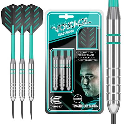 Target Darts Rob Cross Silver Voltage 24G Conjunto de dardos com ponta de aço e latão Target Darts Rob Cross Silver Voltage 24G Conjunto de dardos com ponta de aço e latão