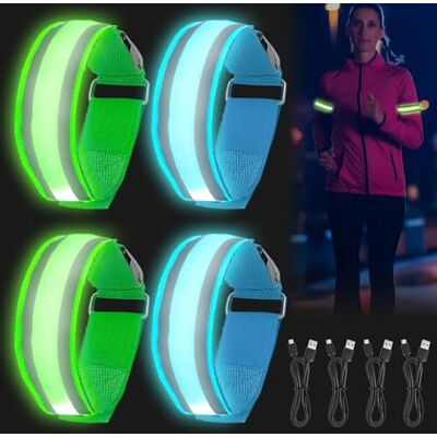 Vaileal 4 pulseiras LED recarregáveis: pulseira LED USB, faixa refletora LED, pulseira de corrida, roupa de corrida refletora com alta visibilidade para corrida, corrida, desportos Vaileal 4 pulseiras LED recarregáveis: pulseira LED USB, faixa refletora LED, pulseira de corrida, roupa de corrida refletora com alta visibilidade para corrida, corrida, desportos