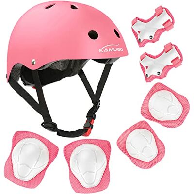 KAMUGO Capacete de bicicleta para crianças, capacete para crianças dos 2 aos 8 anos, com equipamento de proteção desportivo, joelheiras, cotoveleiras e braceletes para skate, ciclismo, skate KAMUGO Capacete de bicicleta para crianças, capacete para crianças dos 2 aos 8 anos, com equipamento de proteção desportivo, joelheiras, cotoveleiras e braceletes para skate, ciclismo, skate
