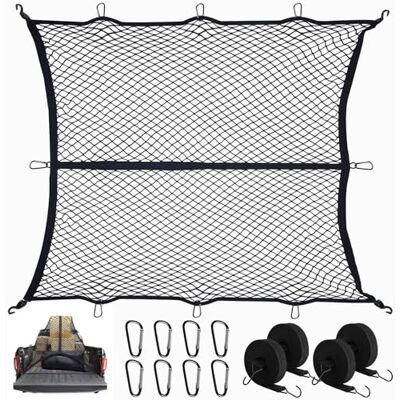 VEUWOLM Rede de Carga Altamente Elástica, 1,2 x 1,2 m, Extensível até 2,1 m x 2,1 m (Uma Camada), com 8 Mosquetões de Aço + 4 Correias de Fixação, Rede de Carga para Camião, Cargas Ligeiras Diárias de Camião VEUWOLM Rede de Carga Altamente Elástica, 1,2 x 1,2 m, Extensível até 2,1 m x 2,1 m (Uma Camada), com 8 Mosquetões de Aço + 4 Correias de Fixação, Rede de Carga para Camião, Cargas Ligeiras Diárias de Camião