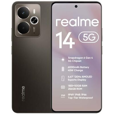 realme 14 5G Smartphone 8 GB RAM + 256 GB ROM, telemóvel Snapdragon 6 Gen 4 e 120 Hz AMOLED ecrã, 6000 mAh bateria e carregamento rápido de 45 W, IP69 resistência, GT Boost, 50 MP OIS AI C. Amara, T realme 14 5G Smartphone 8 GB RAM + 256 GB ROM, telemóvel Snapdragon 6 Gen 4 e 120 Hz AMOLED ecrã, 6000 mAh bateria e carregamento rápido de 45 W, IP69 resistência, GT Boost, 50 MP OIS AI C. Amara, T