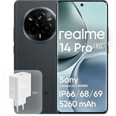 realme Smartphone 14 Pro 5G, 8 + 256 GB, MediaTek Dimensity 7300 Chipsatz, IP69, Sony IMX882 OIS-Kamera, 6,77" 120 Hz 3D Curved Vision Display, 5260 mAh Akku. Grau (Grau) Mit Adapter) realme Smartphone 14 Pro 5G, 8 + 256 GB, MediaTek Dimensity 7300 Chipsatz, IP69, Sony IMX882 OIS-Kamera, 6,77" 120 Hz 3D Curved Vision Display, 5260 mAh Akku. Grau (Grau) Mit Adapter)
