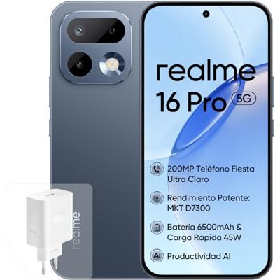 realme Smartphone 16 Pro 5G, 8 + 256 GB, câmara 200 MP OIS, bateria 6500 mAh, ecrã plano de 144 Hz, carregamento rápido 45 W, funções IA, IP69, dual SIM, cinzento (com adaptador) realme Smartphone 16 Pro 5G, 8 + 256 GB, câmara 200 MP OIS, bateria 6500 mAh, ecrã plano de 144 Hz, carregamento rápido 45 W, funções IA, IP69, dual SIM, cinzento (com adaptador)