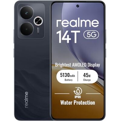 realme 14T 5G Smartphone 8+256GB, Black Batería 5130mAh, Pantalla 6,67 pulgadas, tasa de refresco 120Hz, Cámara IA 50MP, Procesador MediaTek Dimensity 6300, IP69 realme 14T 5G Smartphone 8+256GB, Black Batería 5130mAh, Pantalla 6,67 pulgadas, tasa de refresco 120Hz, Cámara IA 50MP, Procesador MediaTek Dimensity 6300, IP69