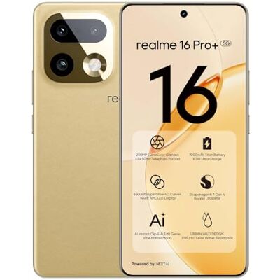 realme 16 Pro+ 5G Smartphone 12 GB + 512 GB, 200 MP LumaColor câmara 50 MP, telemóvel com processador Snapdragon® 7 Gen 4, bateria 7000 mAh e carga de 80 W, telemóveis de 144 Hz AMOLED Ecrã, dourado realme 16 Pro+ 5G Smartphone 12 GB + 512 GB, 200 MP LumaColor câmara 50 MP, telemóvel com processador Snapdragon® 7 Gen 4, bateria 7000 mAh e carga de 80 W, telemóveis de 144 Hz AMOLED Ecrã, dourado