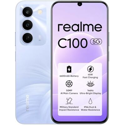 realme C100 5G Smartphone 128 GB ROM, bateria Titan 6600 mAh e carregamento rápido 45 W, telemóvel com 144 Hz ultra brilhante, Android 16 telemóveis resistência a choques militar, carregamento inverso realme C100 5G Smartphone 128 GB ROM, bateria Titan 6600 mAh e carregamento rápido 45 W, telemóvel com 144 Hz ultra brilhante, Android 16 telemóveis resistência a choques militar, carregamento inverso