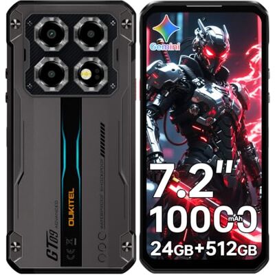 OUKITEL WP60 4G Movil Irrompible Android 16-2026, 7.2" 120Hz, 24GB+512GB 10000mAh/33W Móvil Rugerizado, Cámara 64MP+16MP Movil Resistente, NFC, Dual SIM, Fingerprint, Face ID, GPS, OTG Negro OUKITEL WP60 4G Movil Irrompible Android 16-2026, 7.2" 120Hz, 24GB+512GB 10000mAh/33W Móvil Rugerizado, Cámara 64MP+16MP Movil Resistente, NFC, Dual SIM, Fingerprint, Face ID, GPS, OTG Negro