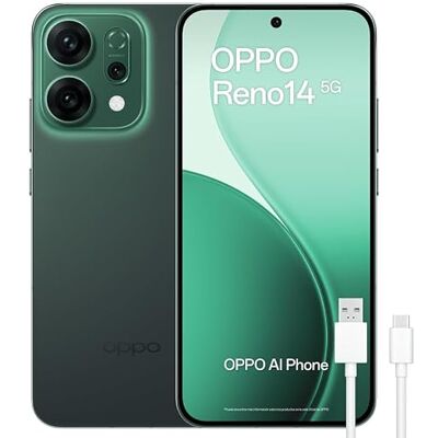 Oppo Reno14 5G, Smartphone livre com IA, 12 GB RAM + 256 GB, câmara tripla 50 MP, bateria 6000 mAh, carregamento rápido 80 W, ecrã AMOLED 120 Hz, IP69, Dual SIM, Android, versão em espanhol G-luminoso reen Oppo Reno14 5G, Smartphone livre com IA, 12 GB RAM + 256 GB, câmara tripla 50 MP, bateria 6000 mAh, carregamento rápido 80 W, ecrã AMOLED 120 Hz, IP69, Dual SIM, Android, versão em espanhol G-luminoso reen