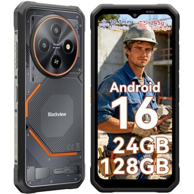 Blackview Celular inquebrável Android 16, ultra fino 10,7 mm/245 g telemóvel inquebrável, 24 GB + 128 GB/2TB telemóvel rígido, 6,56" HD 90 Hz, IP69K impermeável, AI câmera, NFC/OTG/GPS/GPS/GPS. 3 Anos Blackview Celular inquebrável Android 16, ultra fino 10,7 mm/245 g telemóvel inquebrável, 24 GB + 128 GB/2TB telemóvel rígido, 6,56" HD 90 Hz, IP69K impermeável, AI câmera, NFC/OTG/GPS/GPS/GPS. 3 Anos