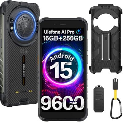 Ulefone RugKing Telefone Resistente 2025, Android 15 AI Smartphone 16GB+256GB/SD-2TB 9600mAh 5,99” com 126dB Alto-falante, Octa-Core Câmera 50MP+8MP, Lanterna/3-Slots/IP68/IP69K/OTG/NFC/GPS Preto Ulefone RugKing Telefone Resistente 2025, Android 15 AI Smartphone 16GB+256GB/SD-2TB 9600mAh 5,99” com 126dB Alto-falante, Octa-Core Câmera 50MP+8MP, Lanterna/3-Slots/IP68/IP69K/OTG/NFC/GPS Preto