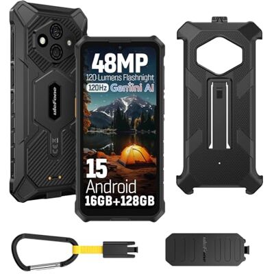 Ulefone RugKing 3 Pro Mobile resistente, Android 15 AI Smartphone 16GB+128GB/SD-2TB 5700 mAh 6,56" 120 Hz telefone, Octa-Core câmara 48 MP+ 8 MP, 120 LM Super Torch/3-Slots/IP68/IP68 69K/OTG/NFC/GPS Preto Ulefone RugKing 3 Pro Mobile resistente, Android 15 AI Smartphone 16GB+128GB/SD-2TB 5700 mAh 6,56" 120 Hz telefone, Octa-Core câmara 48 MP+ 8 MP, 120 LM Super Torch/3-Slots/IP68/IP68 69K/OTG/NFC/GPS Preto