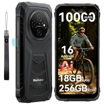 Blackview Telemóvel rugerizado 10000 mAh Android 16, smartphone resistente IP68/IP69K, 18 GB RAM + 256 GB ROM, ecrã 6,56" HD 90Hz, AI camera, dual SIM, NFC, OTG, GPS, 3 anos de garantia Blackview Telemóvel rugerizado 10000 mAh Android 16, smartphone resistente IP68/IP69K, 18 GB RAM + 256 GB ROM, ecrã 6,56" HD 90Hz, AI camera, dual SIM, NFC, OTG, GPS, 3 anos de garantia