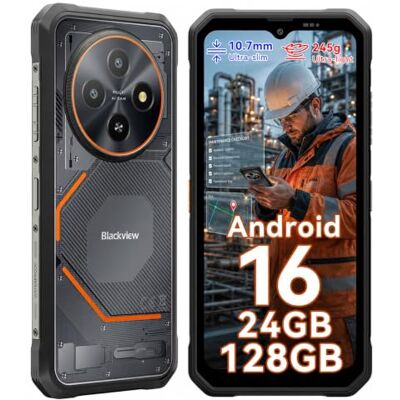 Blackview Telemóvel resistente Android 16 ultra-fino 245 g/10,7 mm, 24 GB + 128 GB/TF 2TB, 6,56" 90Hz, 16 MP + 13 MP AI câmara telemóvel rugerizado, 4G móvel quebrável IP69K, NFC/Fingerprint/Modo de Blackview Telemóvel resistente Android 16 ultra-fino 245 g/10,7 mm, 24 GB + 128 GB/TF 2TB, 6,56" 90Hz, 16 MP + 13 MP AI câmara telemóvel rugerizado, 4G móvel quebrável IP69K, NFC/Fingerprint/Modo de