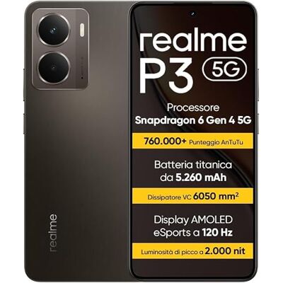 realme P3 5G Smartphone 12+512 GB, processador 5G Snapdragon 6 de 4.ª geração, bateria Titan de 5260 mAh, carregamento rápido de 45 W, ecrã AMOLED de 120 Hz, IP69, cinzento realme P3 5G Smartphone 12+512 GB, processador 5G Snapdragon 6 de 4.ª geração, bateria Titan de 5260 mAh, carregamento rápido de 45 W, ecrã AMOLED de 120 Hz, IP69, cinzento