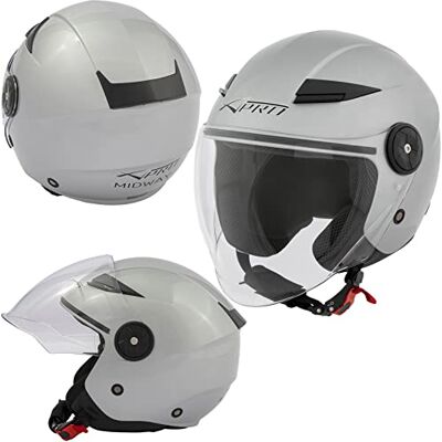 A-pro Jet Moto Capacete Scooter viseira longa cidade certificado ECE 22 prateado S A-pro Jet Moto Capacete Scooter viseira longa cidade certificado ECE 22 prateado S