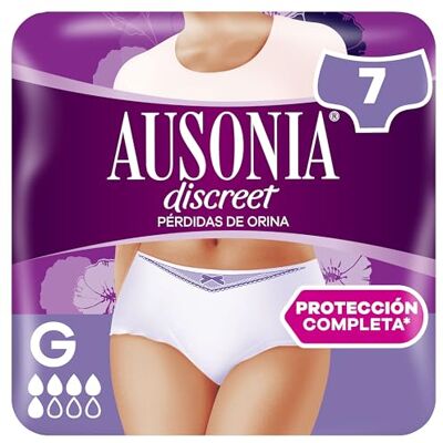 AUSONIA Discreet Pants Compressas Incontenência para mulher, 7 unidades, cuecas para pedidas de urrina, tamanho G, branco AUSONIA Discreet Pants Compressas Incontenência para mulher, 7 unidades, cuecas para pedidas de urrina, tamanho G, branco